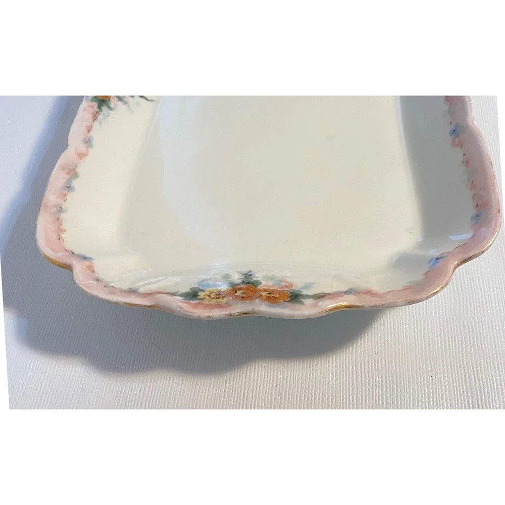 Victorian Haviland & Co Limoges France Porcelain Floral Scalloped Vanity Tray